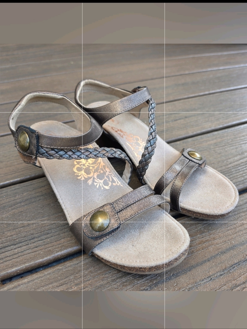 Aetrex Jillian Braided Quarter Strap Slingback Bronze Leather Sandals Womens 42